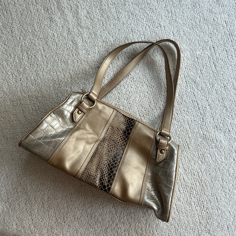 Nine West Gold and Brown Shoulder Bag with Metallic Finish
